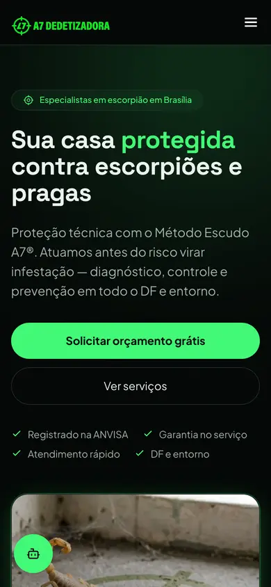 Site A7 Dedetizadora no celular