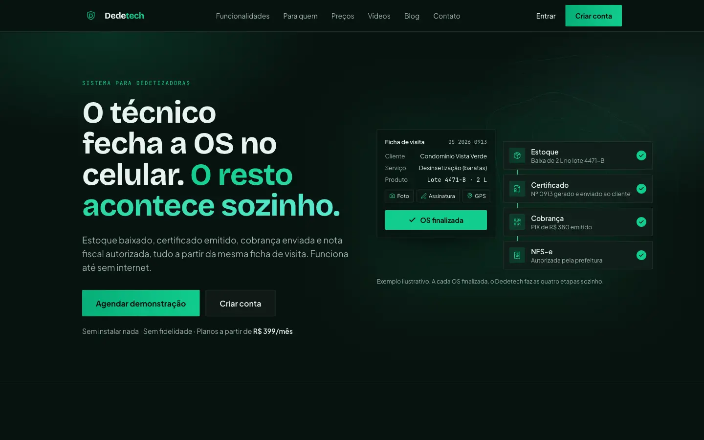 Site da Dedetech no computador