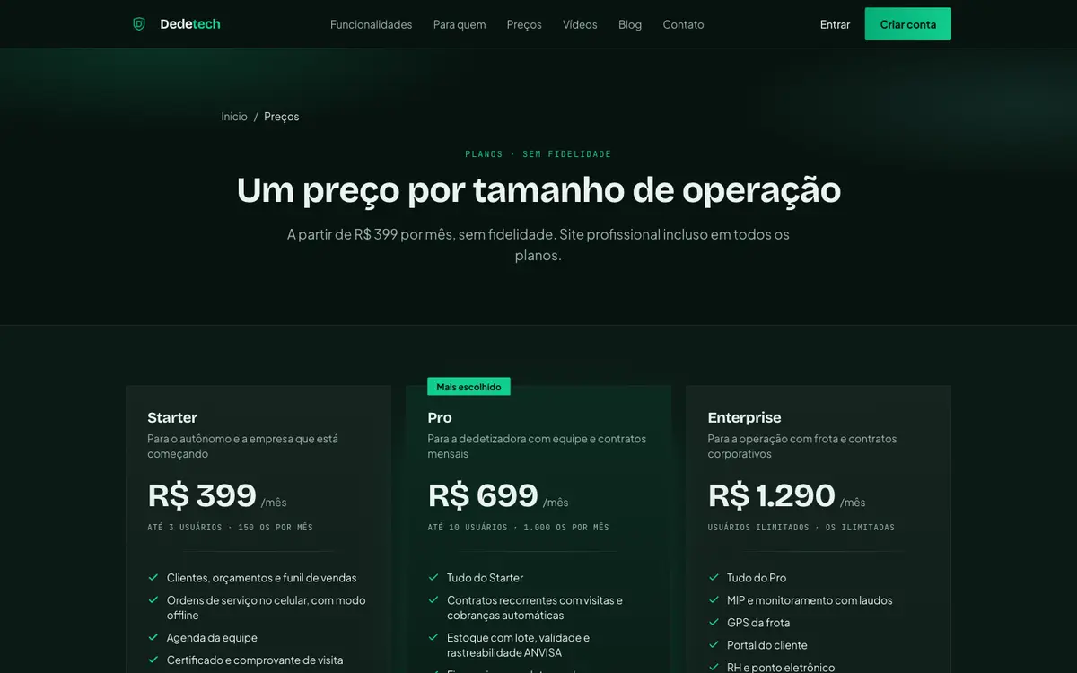 Planos e preços