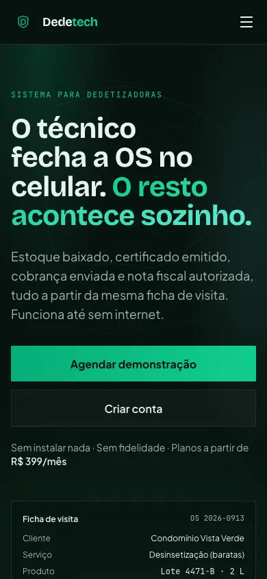 Site Dedetech no celular