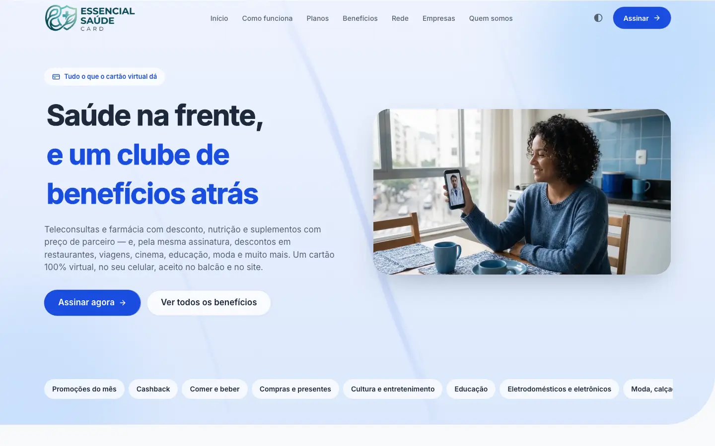Essencial Saúde Card: site no computador