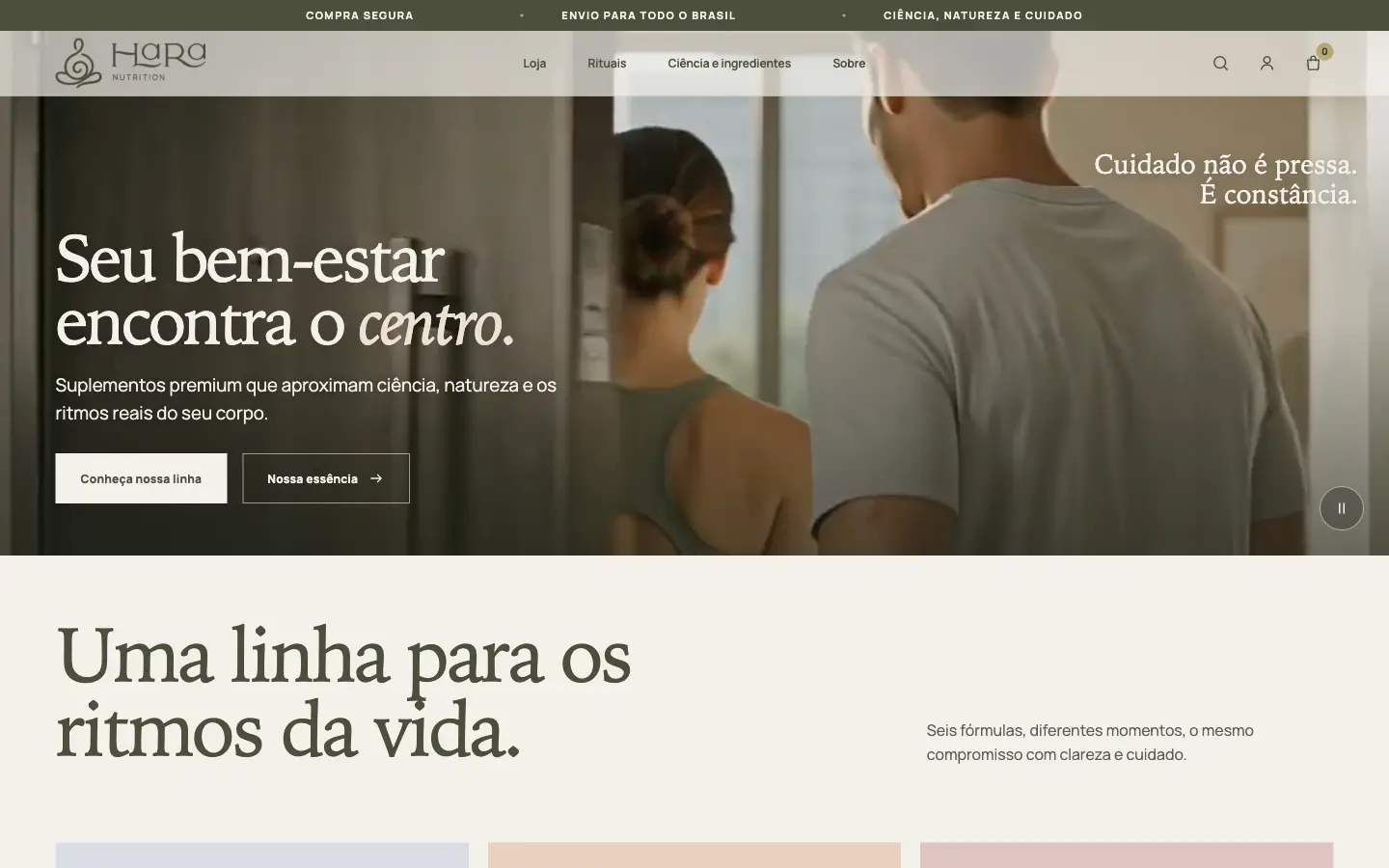 Hara Nutrition: site no computador