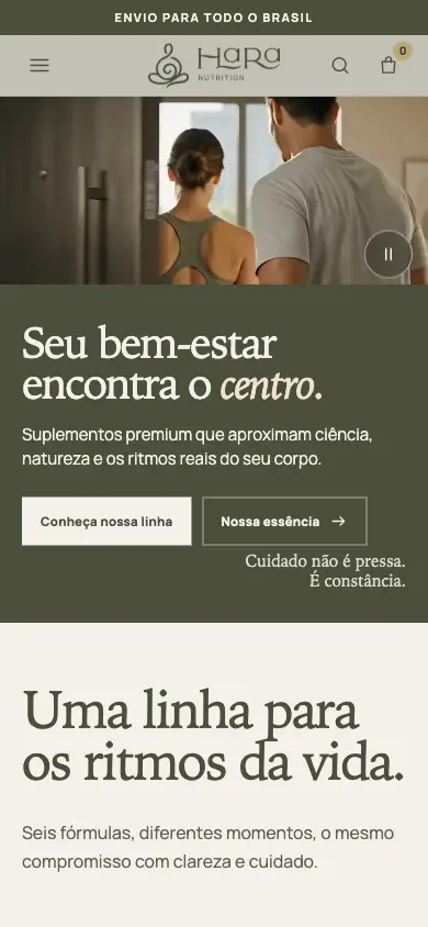 Site da Hara Nutrition no celular