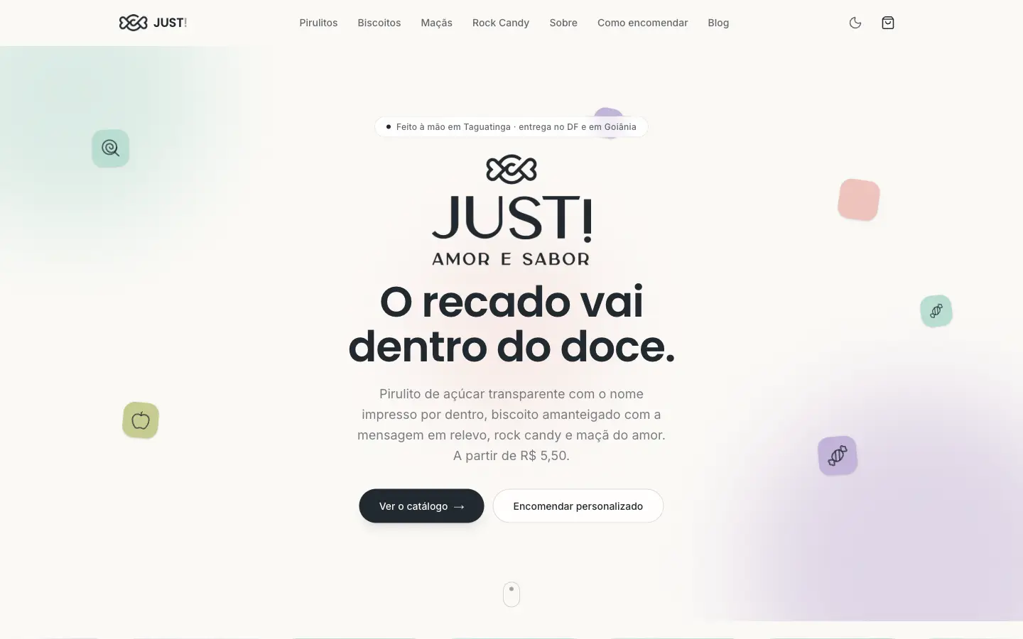 JUST! Amor e Sabor: site no computador