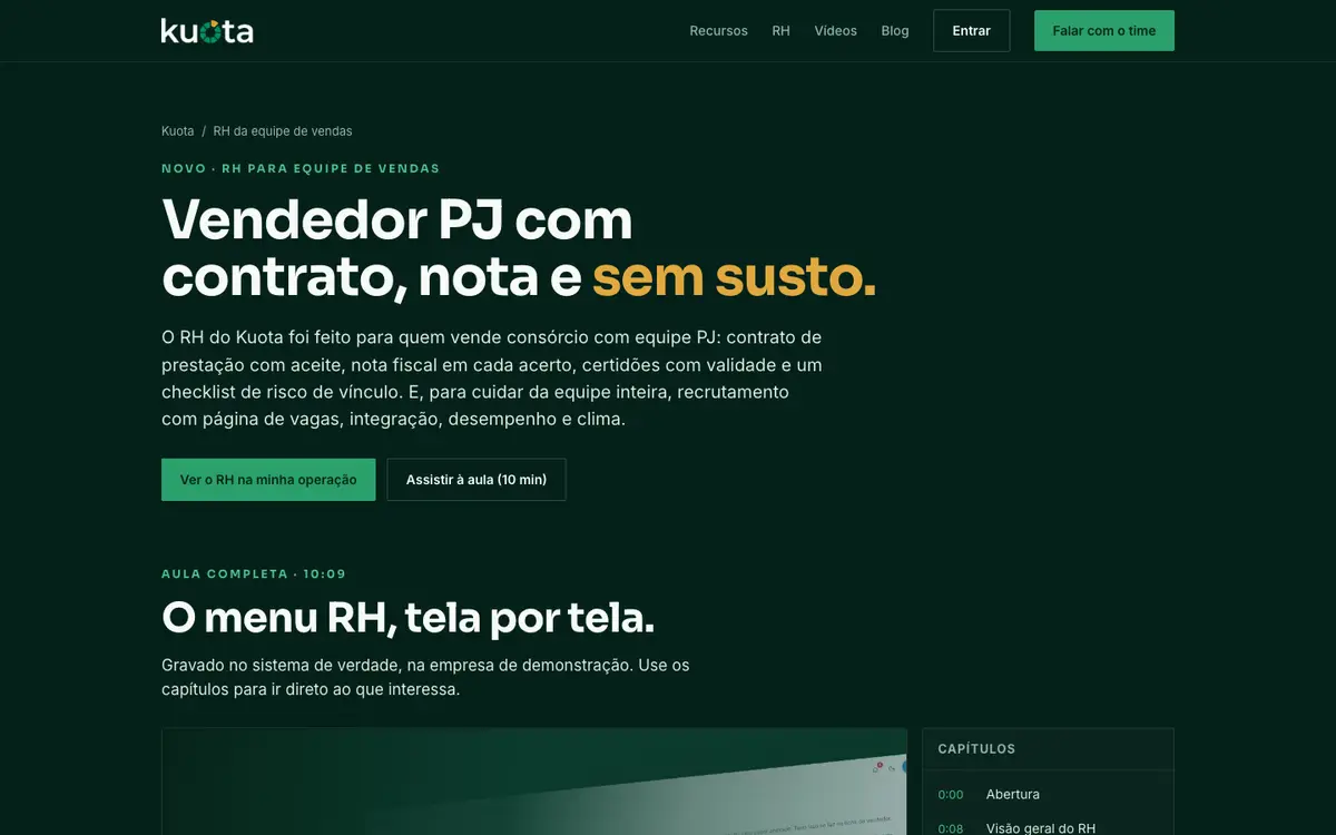 Página de RH para equipe de vendas