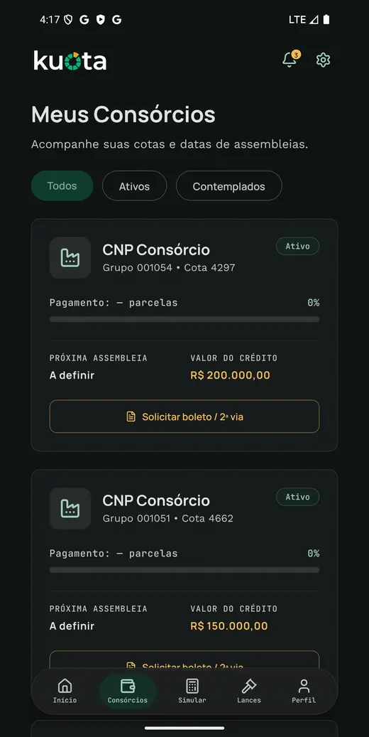 Meus consórcios