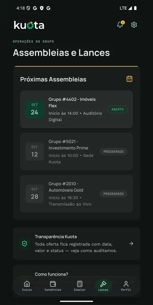 Assembleias e lances