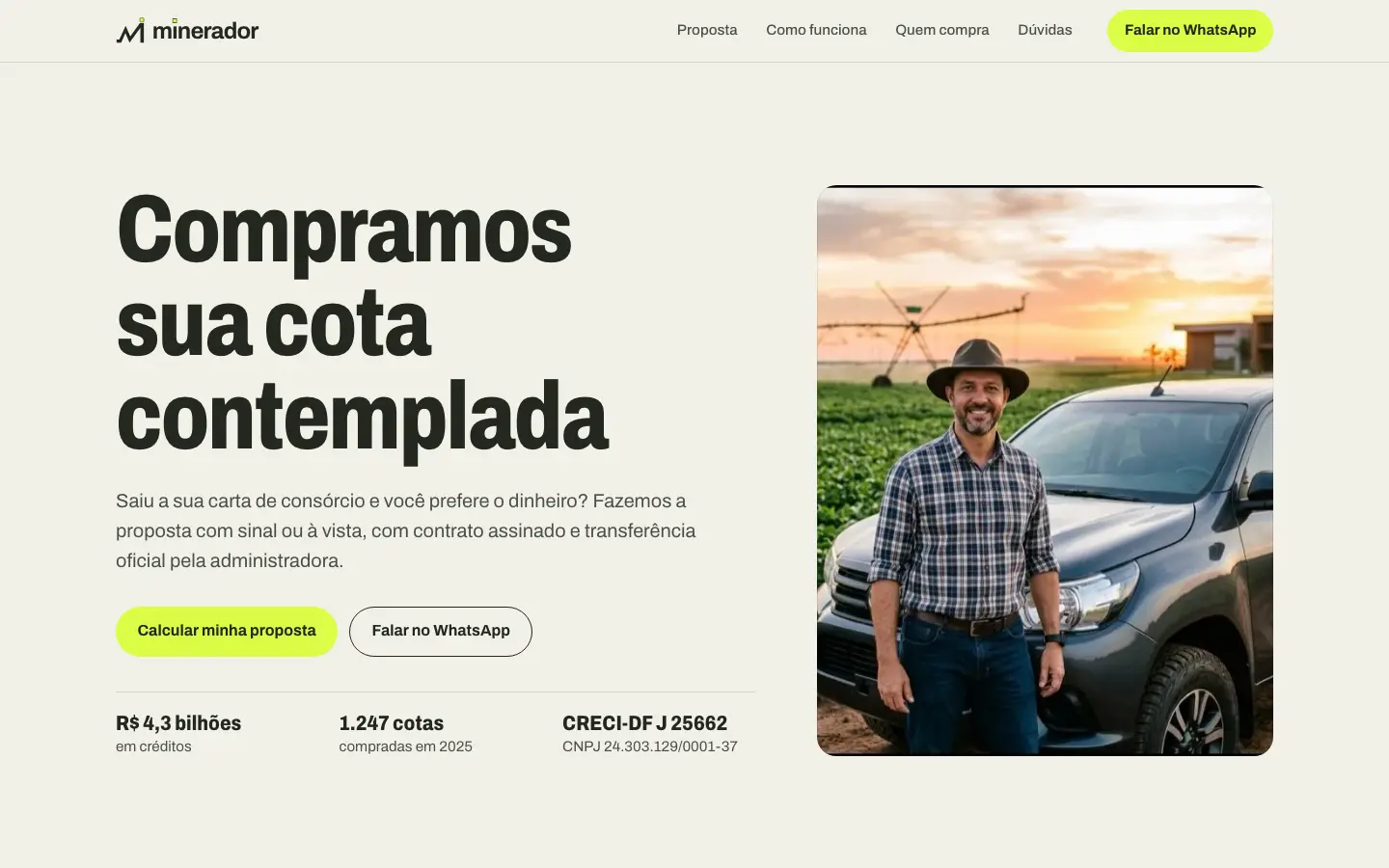 Minerador de Cotas: site no computador