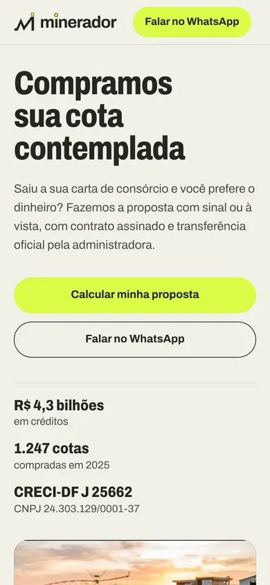 Site Minerador de Cotas no celular