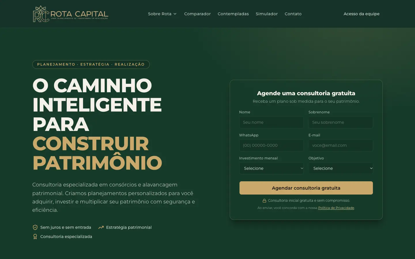 Rota Capital: site no computador
