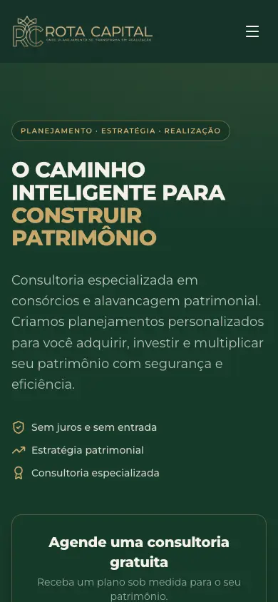 Site da Rota Capital no celular