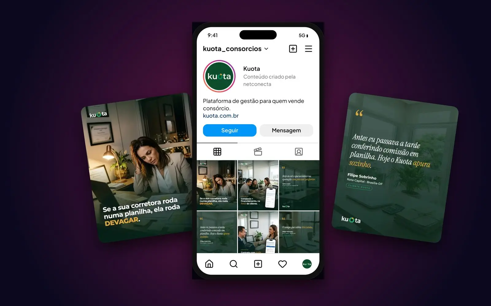 Instagram que mostra o produto funcionando: trabalho real de Kuota