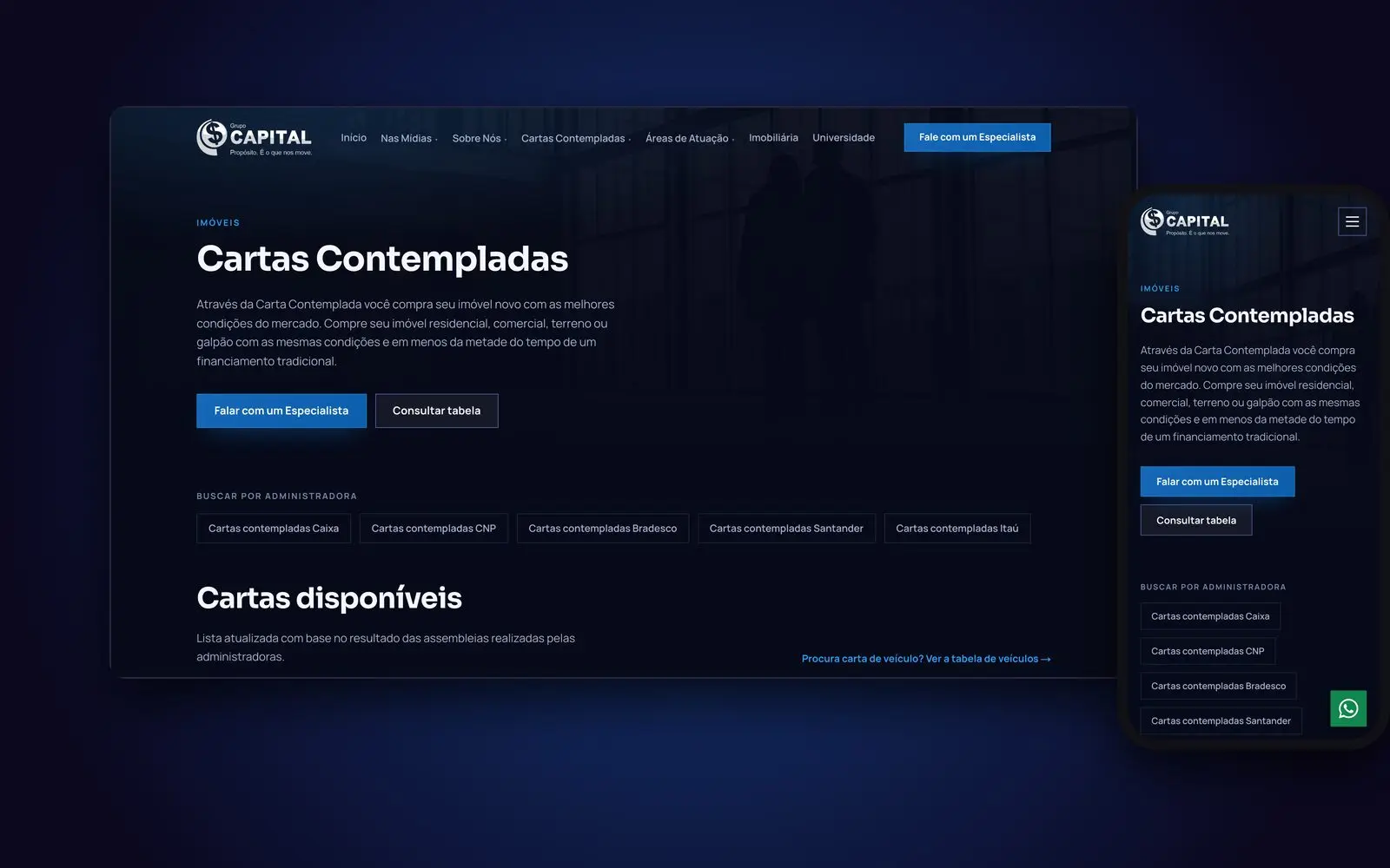 Site que aparece no Google: trabalho real de Grupo Capital DF