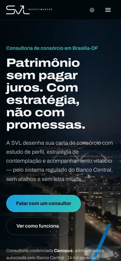 Site SVL Investimentos no celular