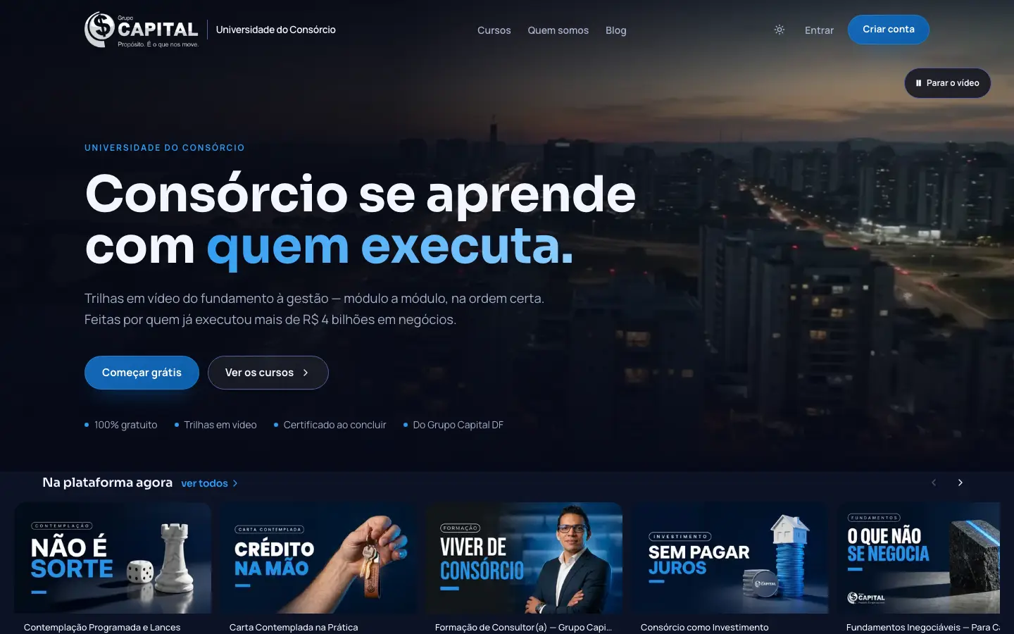Universidade do Consórcio: site no computador