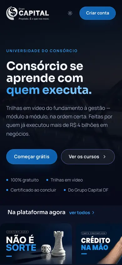 Site Universidade do Consórcio no celular